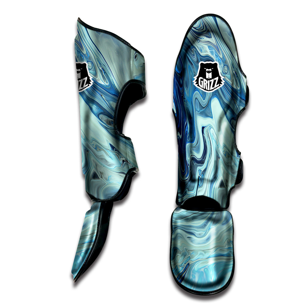 Acid Melt Blue Ocean Print Muay Thai Shin Guards-grizzshop