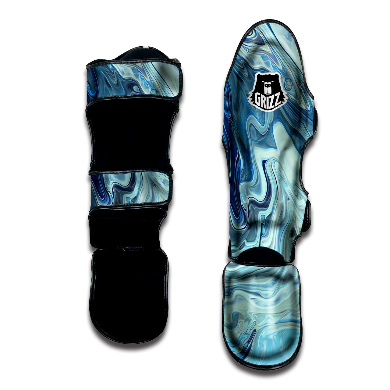 Acid Melt Blue Ocean Print Muay Thai Shin Guards-grizzshop