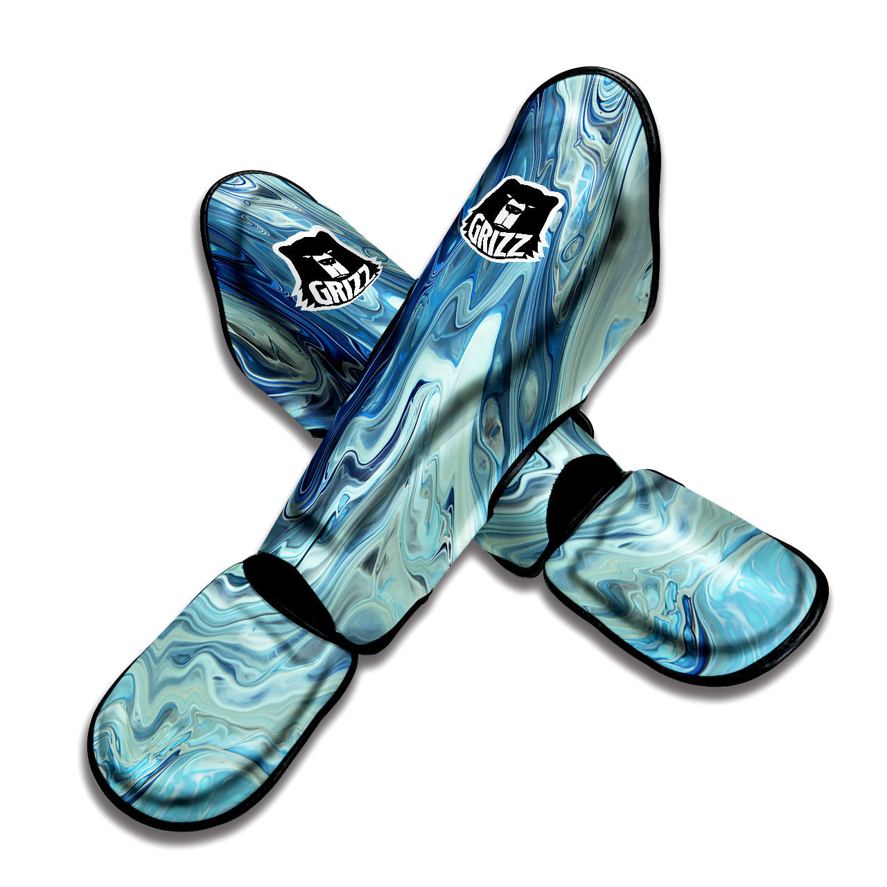 Acid Melt Blue Ocean Print Muay Thai Shin Guards-grizzshop