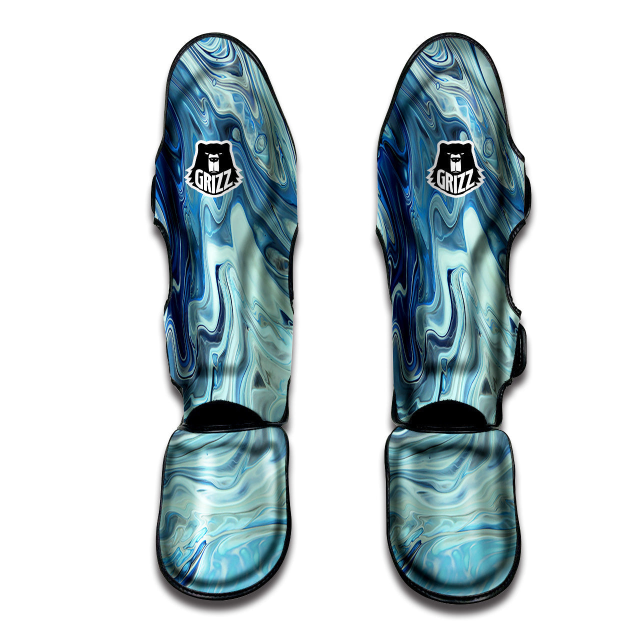 Acid Melt Blue Ocean Print Muay Thai Shin Guards-grizzshop
