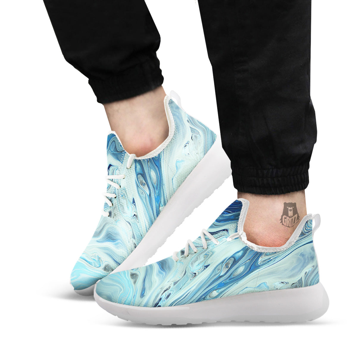 Acid Melt Blue Ocean Print White Athletic Shoes-grizzshop