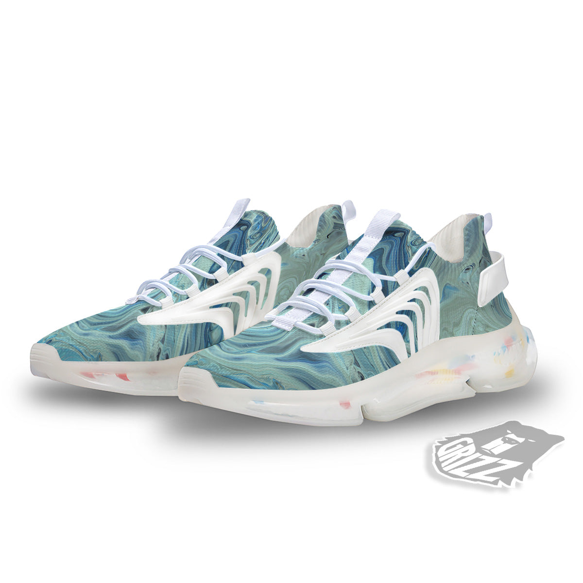 Acid Melt Blue Ocean Print White Gym Shoes-grizzshop