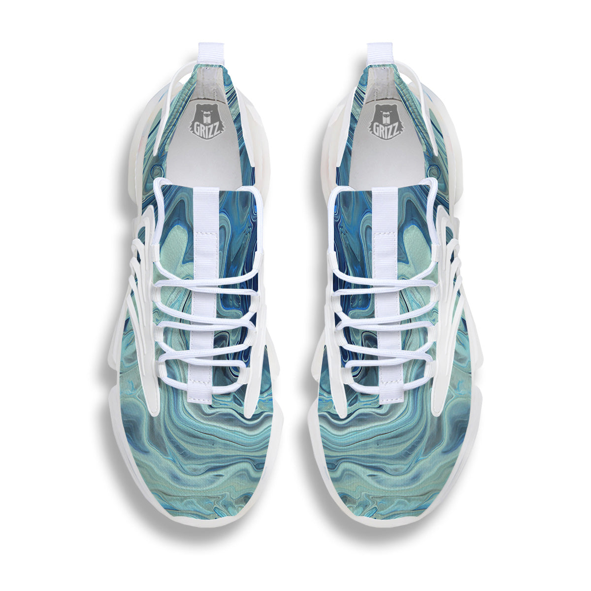 Acid Melt Blue Ocean Print White Gym Shoes-grizzshop