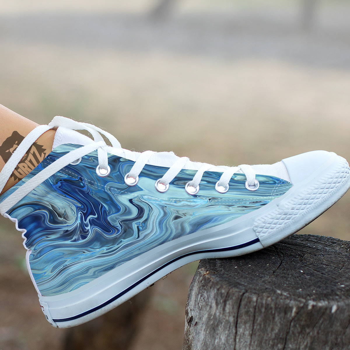 Acid Melt Blue Ocean Print White High Top Shoes-grizzshop