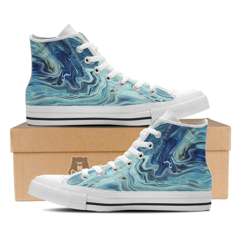 Acid Melt Blue Ocean Print White High Top Shoes-grizzshop