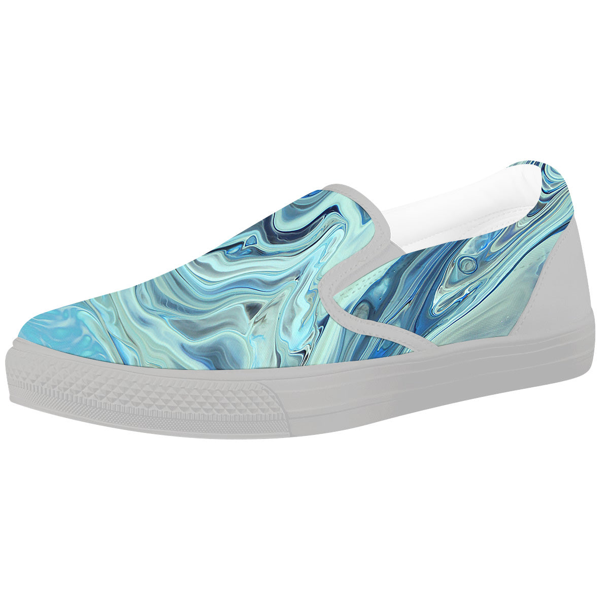 Acid Melt Blue Ocean Print White Slip On Shoes-grizzshop
