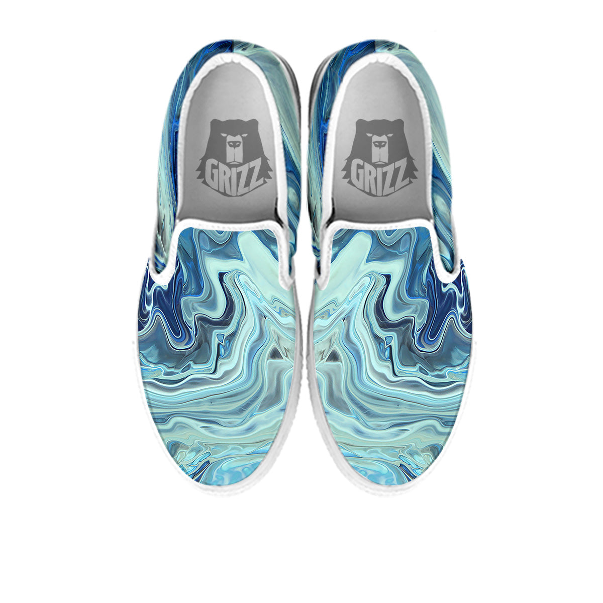 Acid Melt Blue Ocean Print White Slip On Shoes-grizzshop