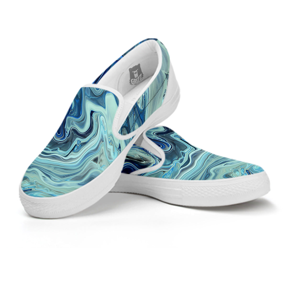 Acid Melt Blue Ocean Print White Slip On Shoes-grizzshop
