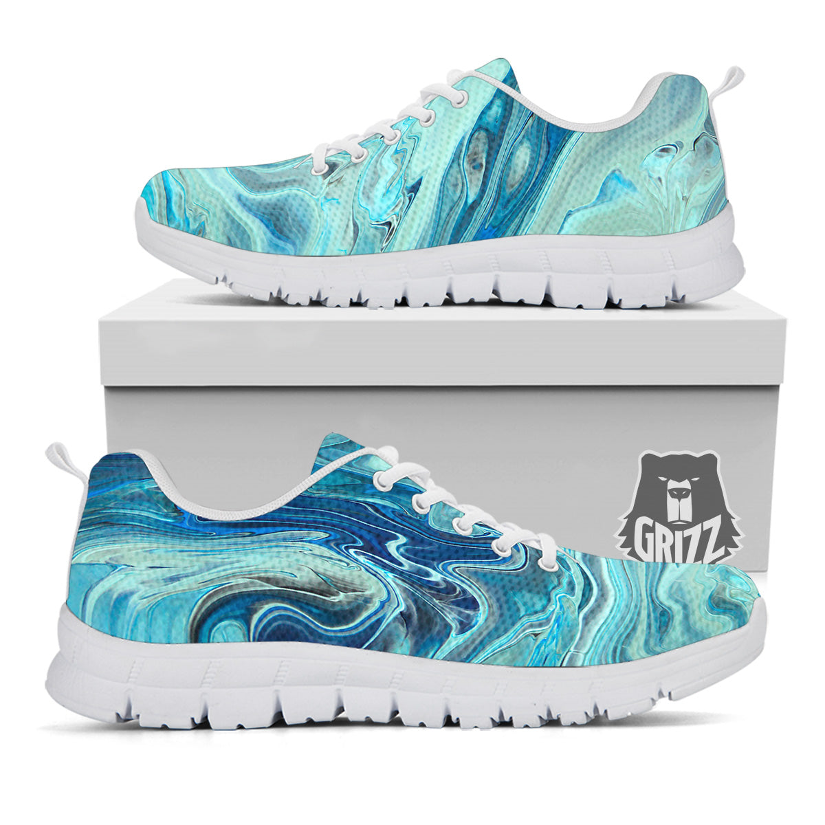 Acid Melt Blue Ocean Print White Sneaker-grizzshop