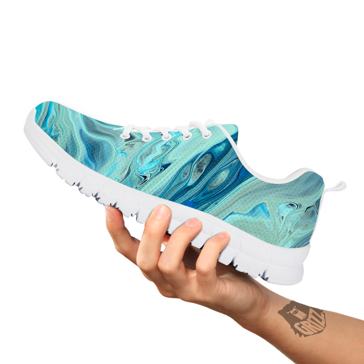 Acid Melt Blue Ocean Print White Sneaker-grizzshop
