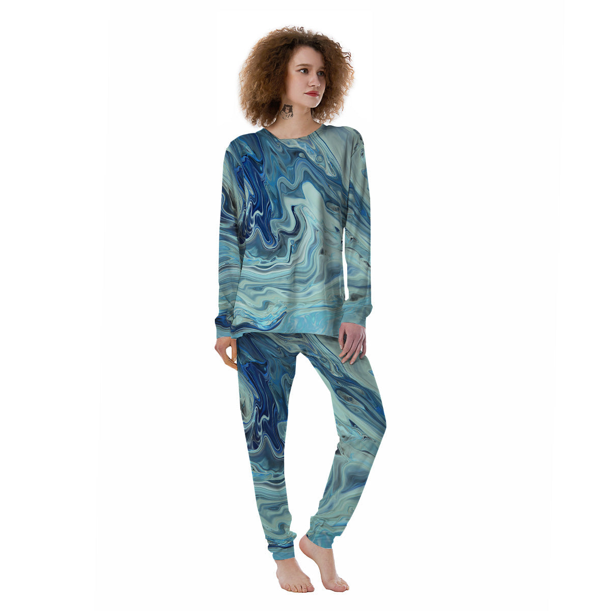 Acid Melt Blue Ocean Print Women's Pajamas-grizzshop