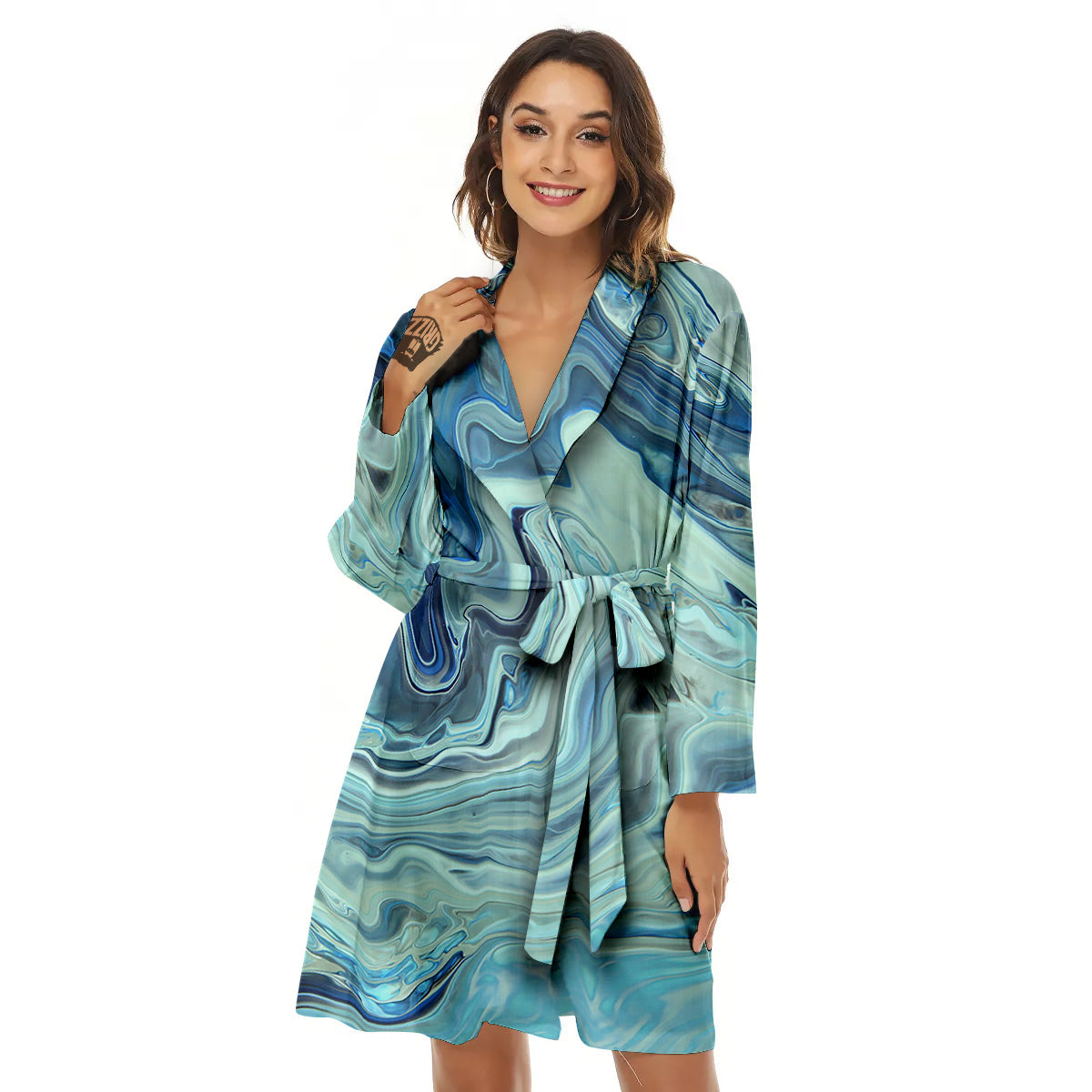 Acid Melt Blue Ocean Print Women's Robe-grizzshop