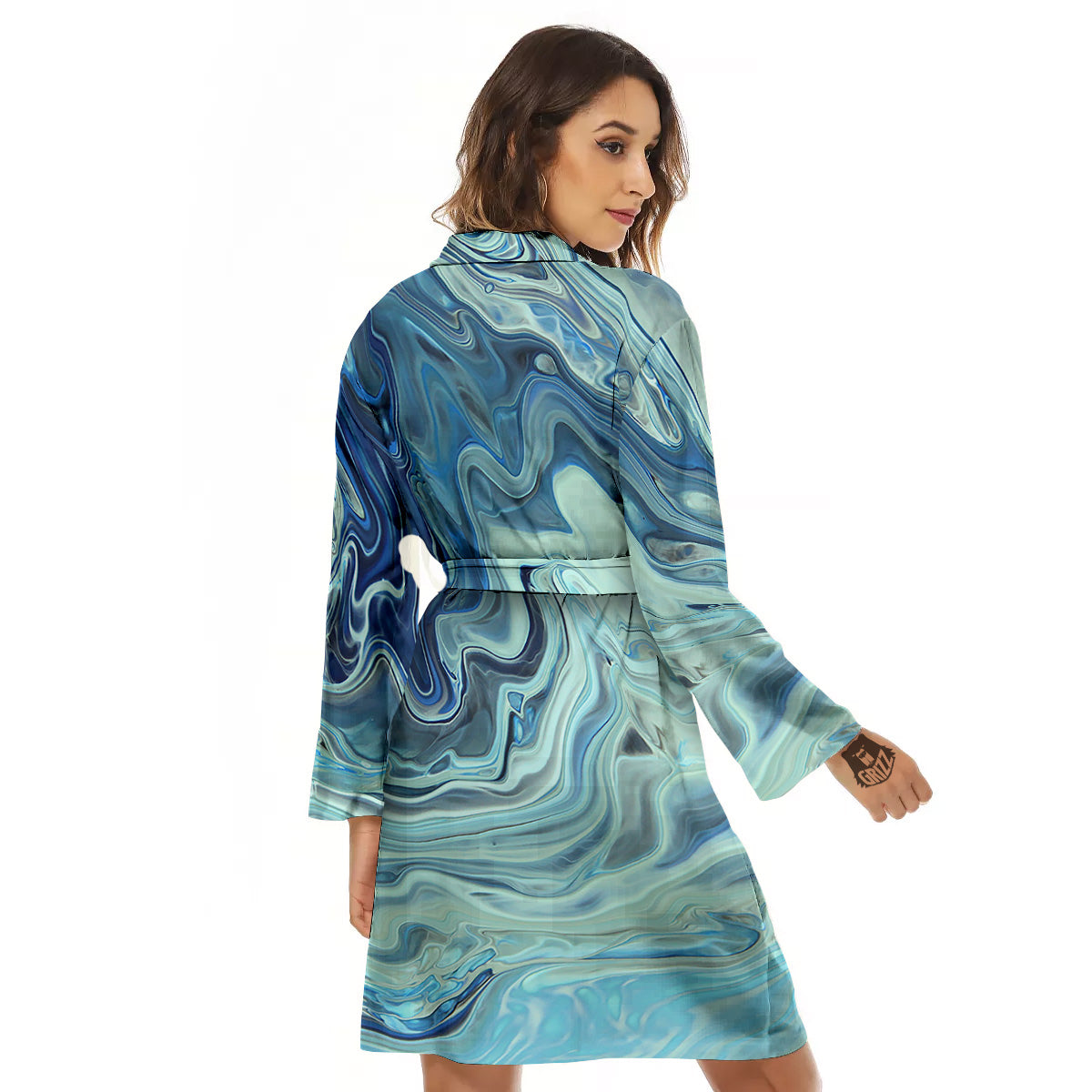 Acid Melt Blue Ocean Print Women's Robe-grizzshop