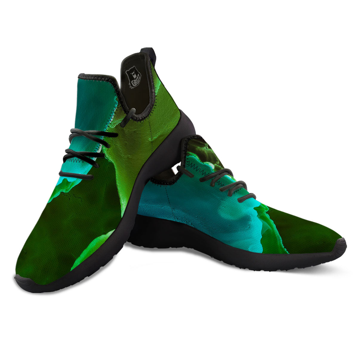 Acid Melt Green And Turquoise Print Black Athletic Shoes-grizzshop