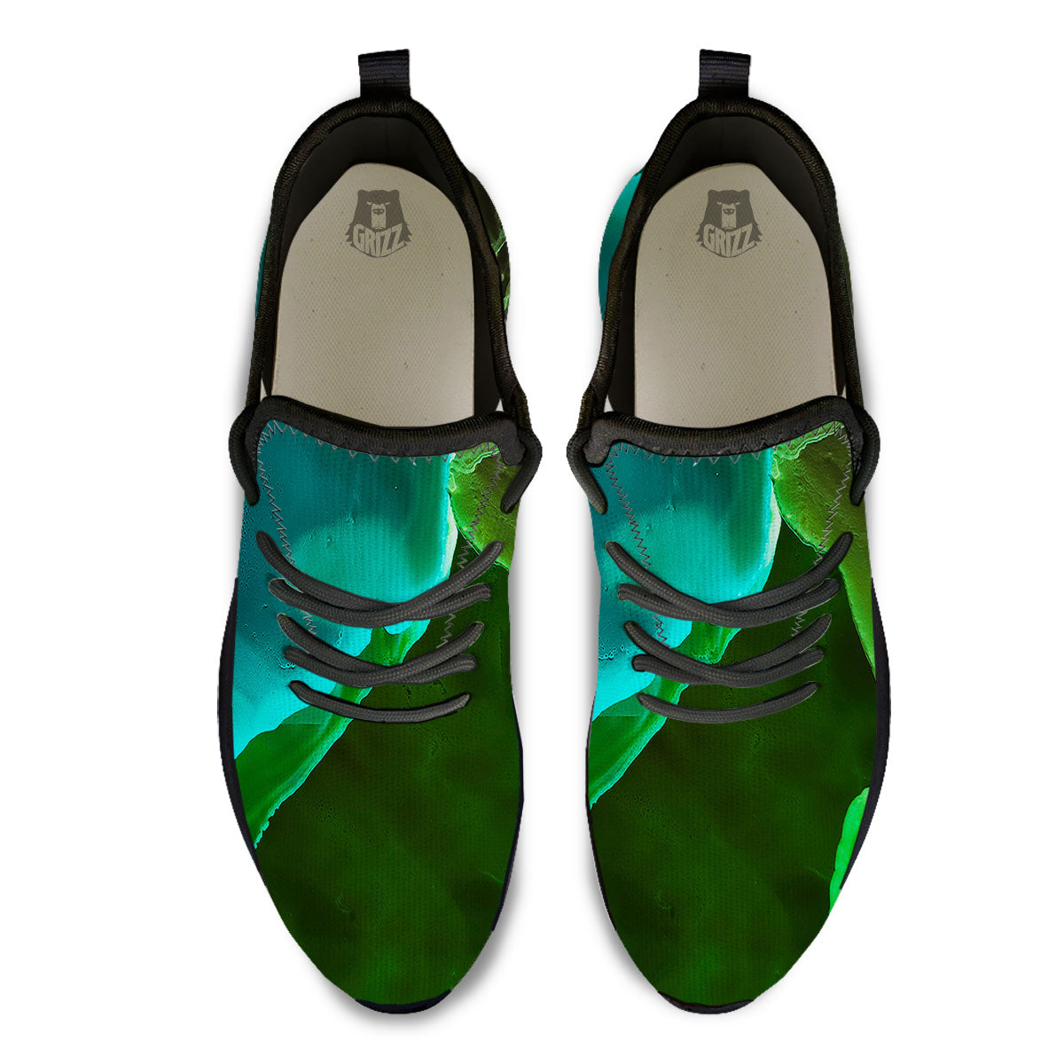 Acid Melt Green And Turquoise Print Black Athletic Shoes-grizzshop