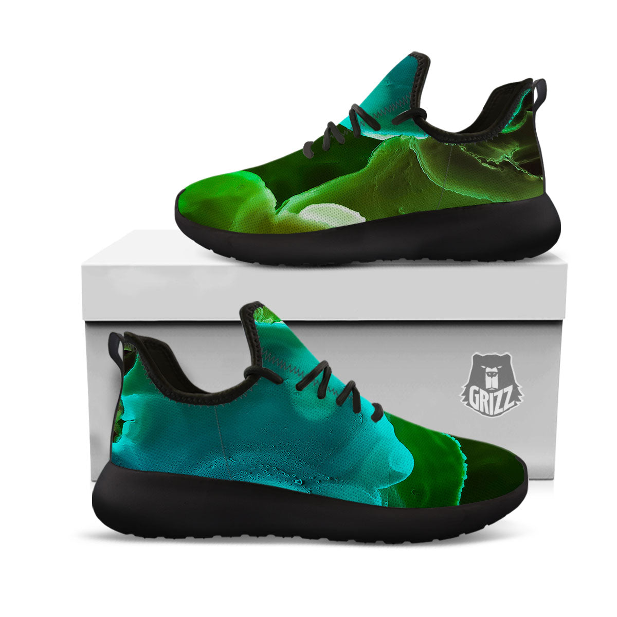 Acid Melt Green And Turquoise Print Black Athletic Shoes-grizzshop