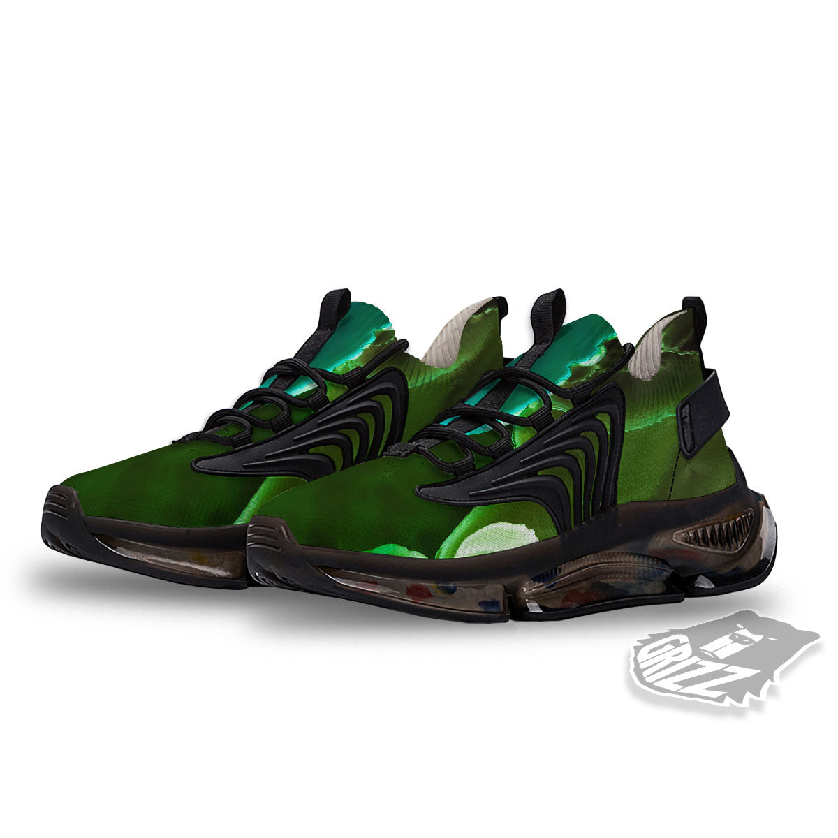 Acid Melt Green And Turquoise Print Black Gym Shoes-grizzshop