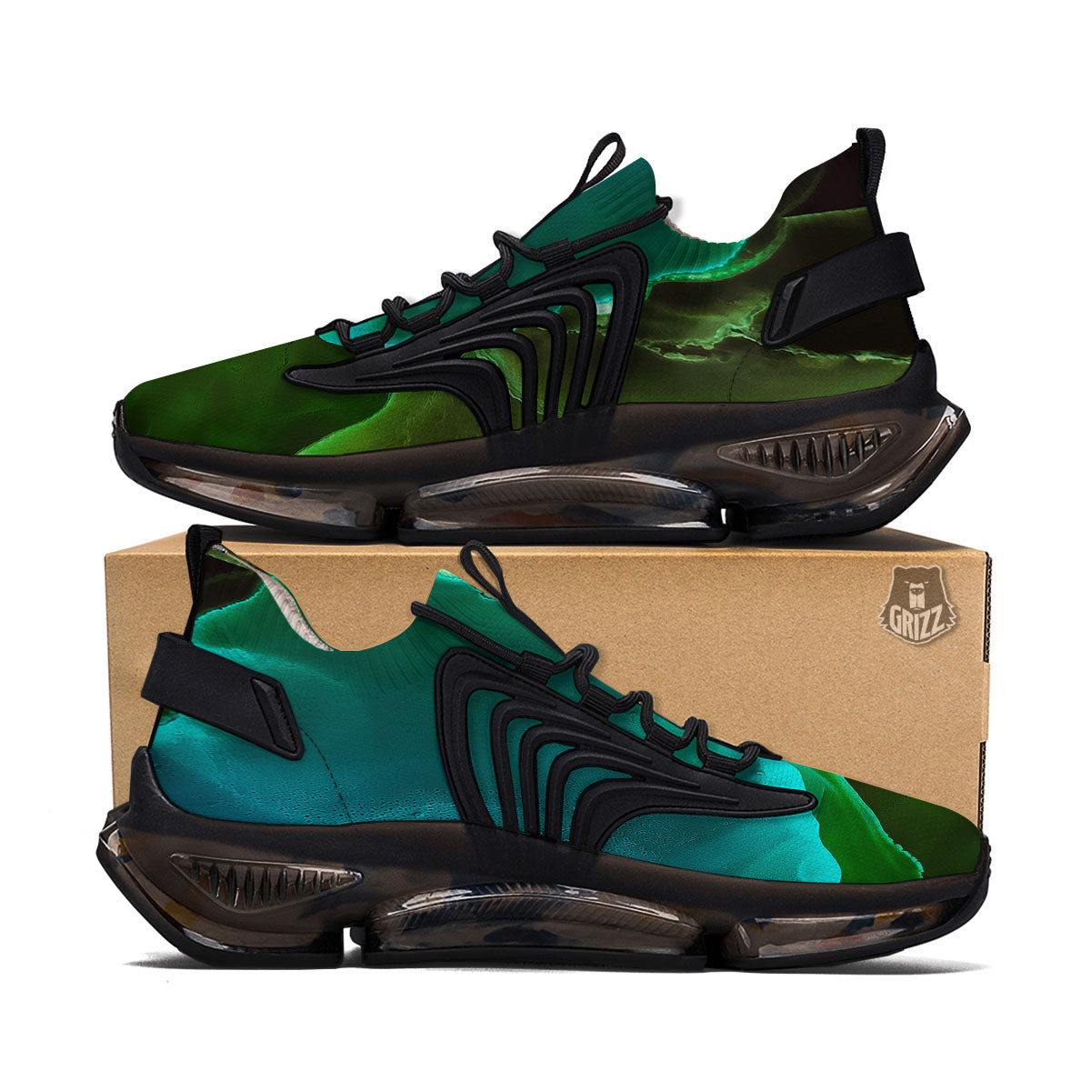 Acid Melt Green And Turquoise Print Black Gym Shoes-grizzshop