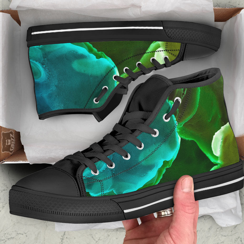 Acid Melt Green And Turquoise Print Black High Top Shoes-grizzshop
