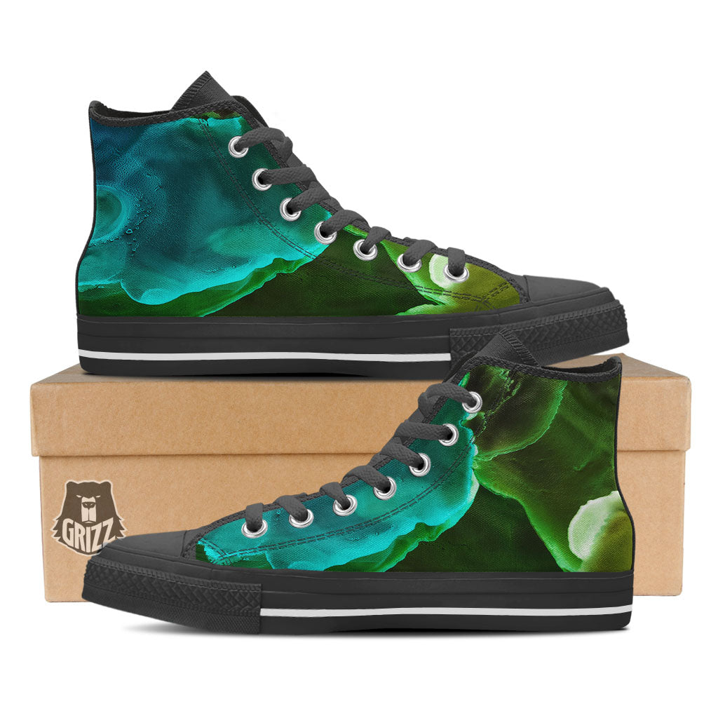 Acid Melt Green And Turquoise Print Black High Top Shoes-grizzshop