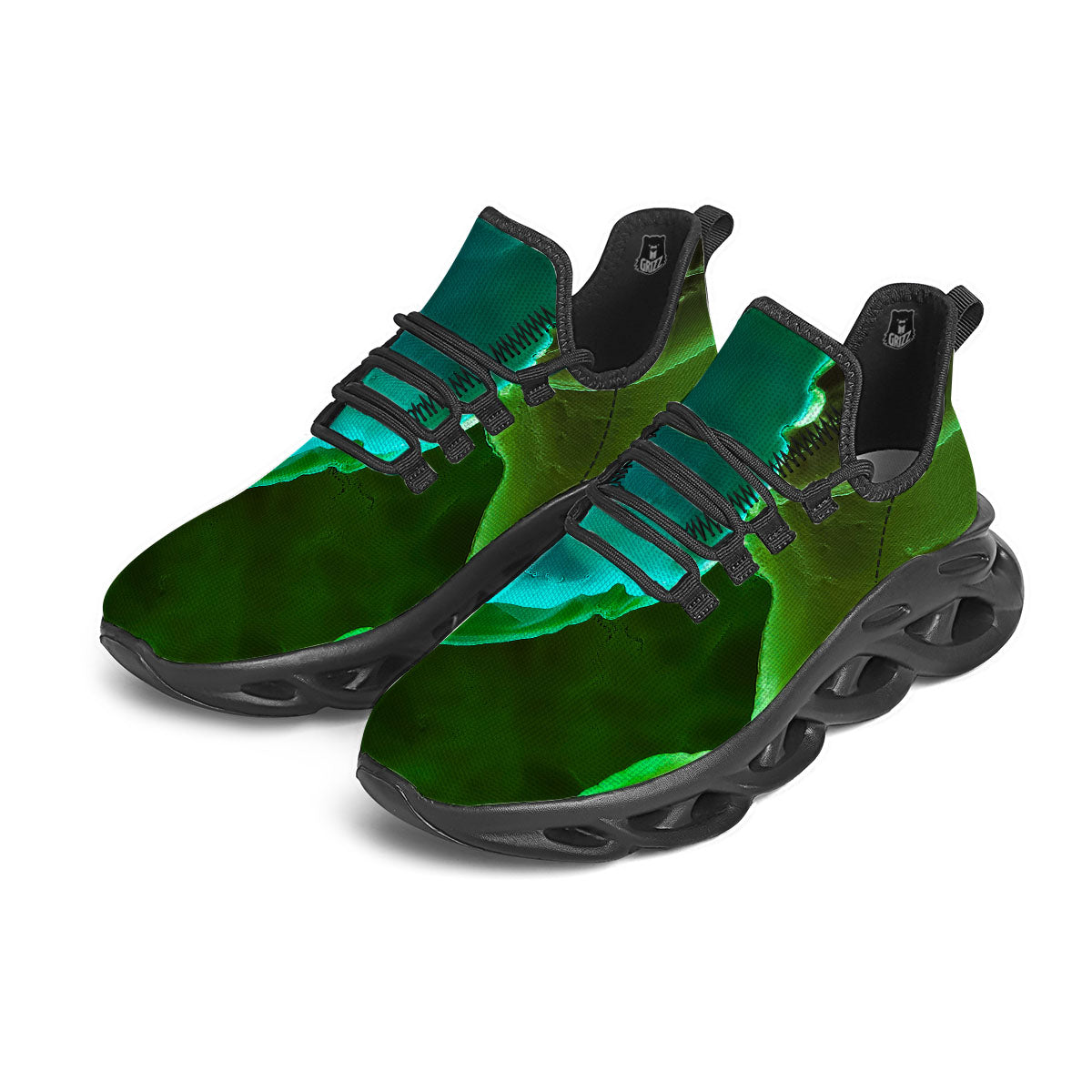 Acid Melt Green And Turquoise Print Black Running Shoes-grizzshop