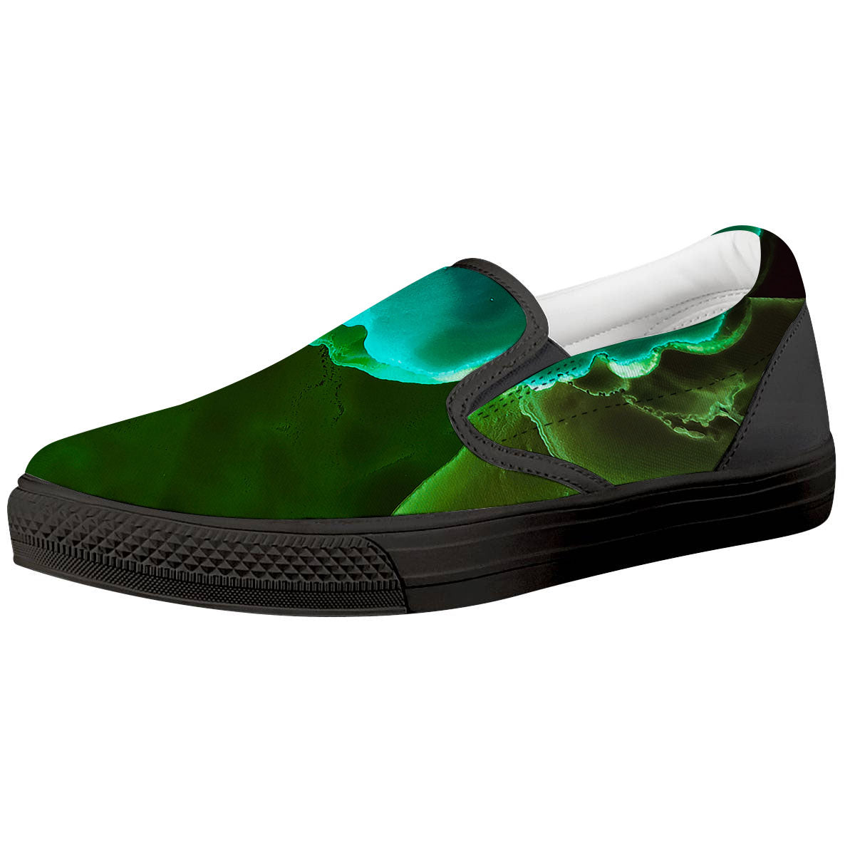 Acid Melt Green And Turquoise Print Black Slip On Shoes-grizzshop
