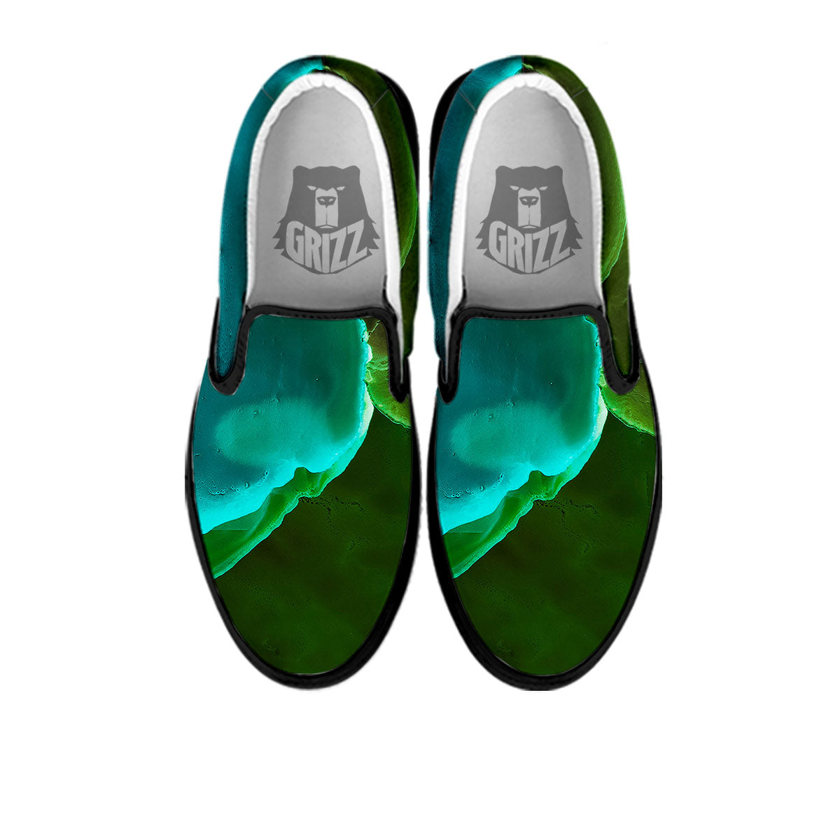 Acid Melt Green And Turquoise Print Black Slip On Shoes-grizzshop