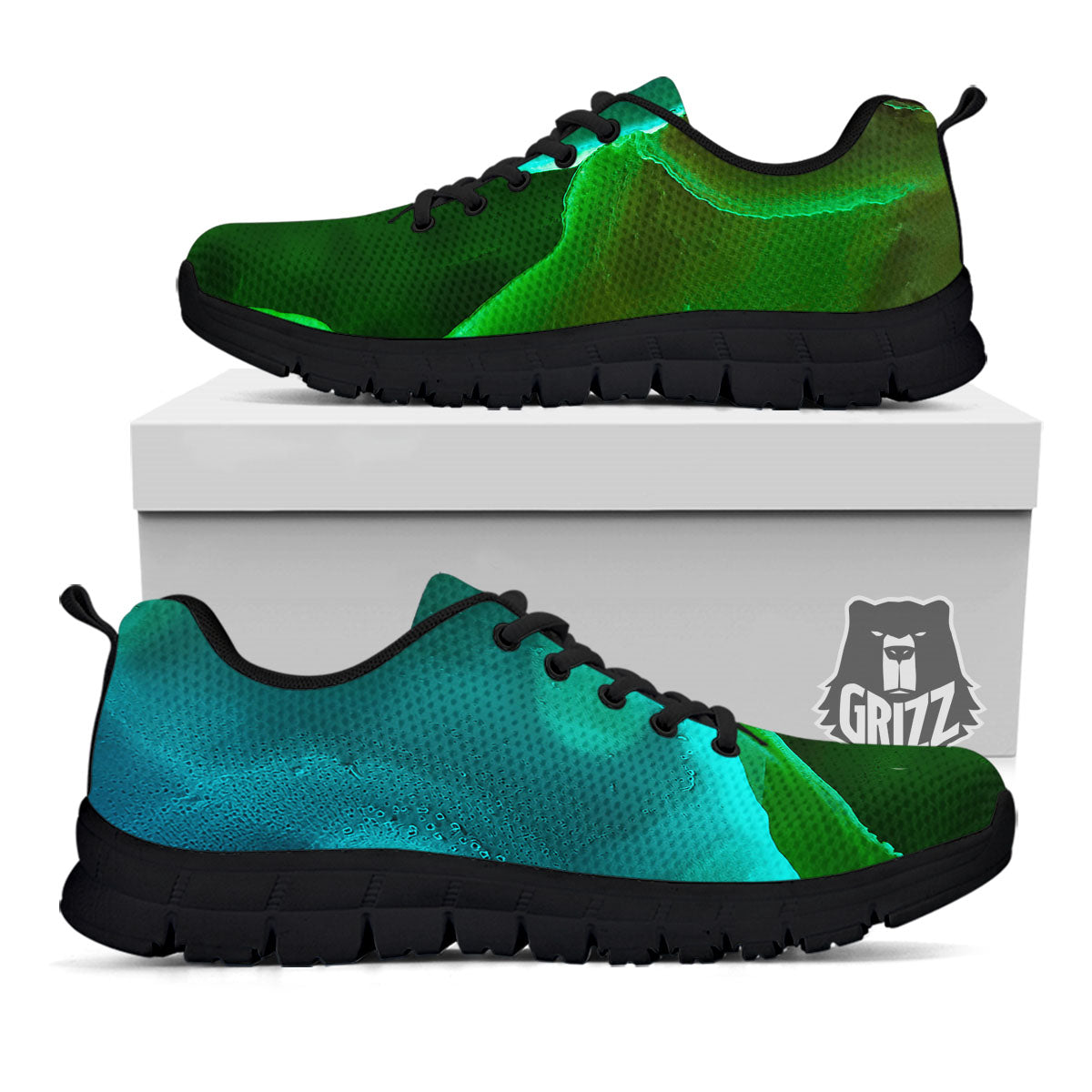 Acid Melt Green And Turquoise Print Black Sneaker-grizzshop