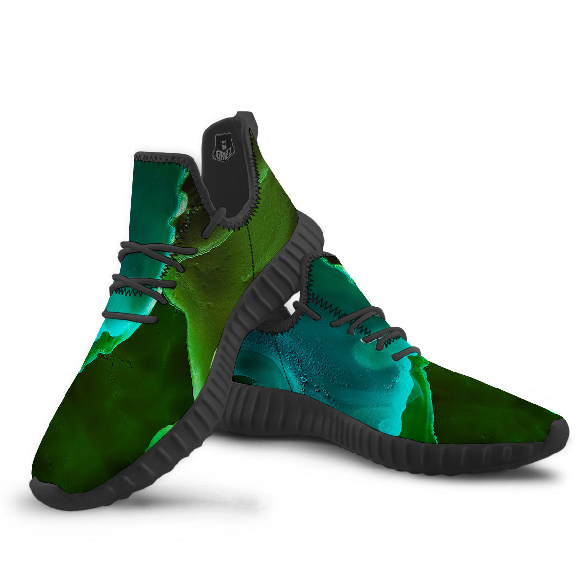 Acid Melt Green And Turquoise Print Black Walking Shoes-grizzshop