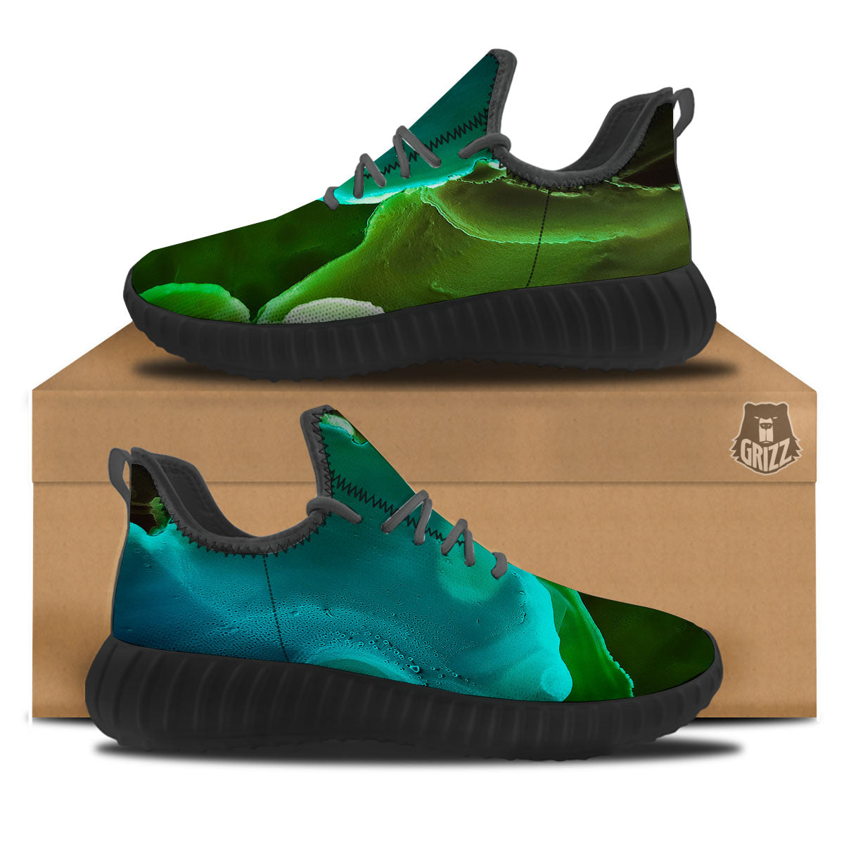 Acid Melt Green And Turquoise Print Black Walking Shoes-grizzshop