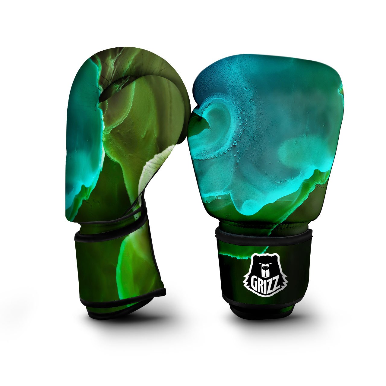 Acid Melt Green And Turquoise Print Boxing Gloves-grizzshop
