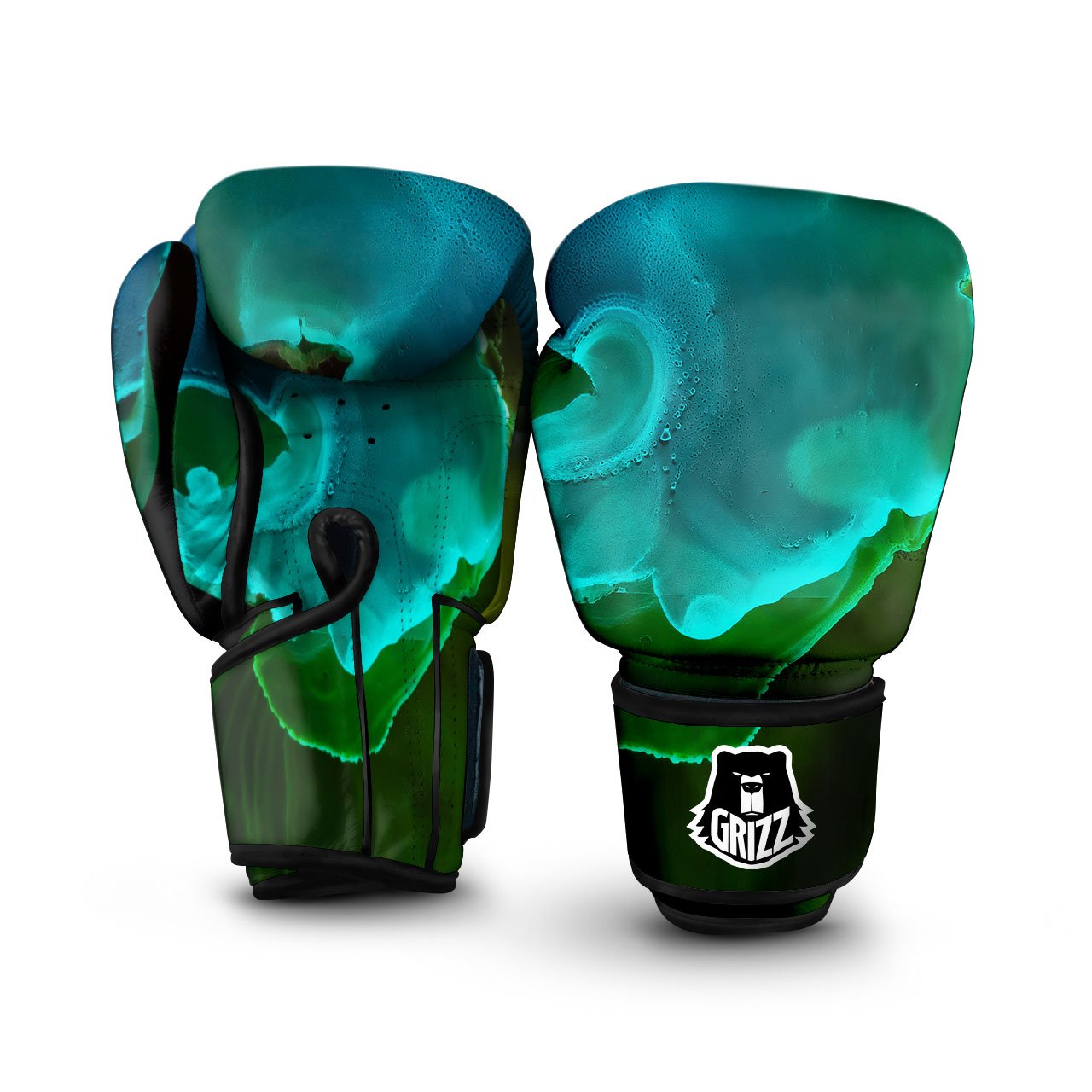 Acid Melt Green And Turquoise Print Boxing Gloves-grizzshop
