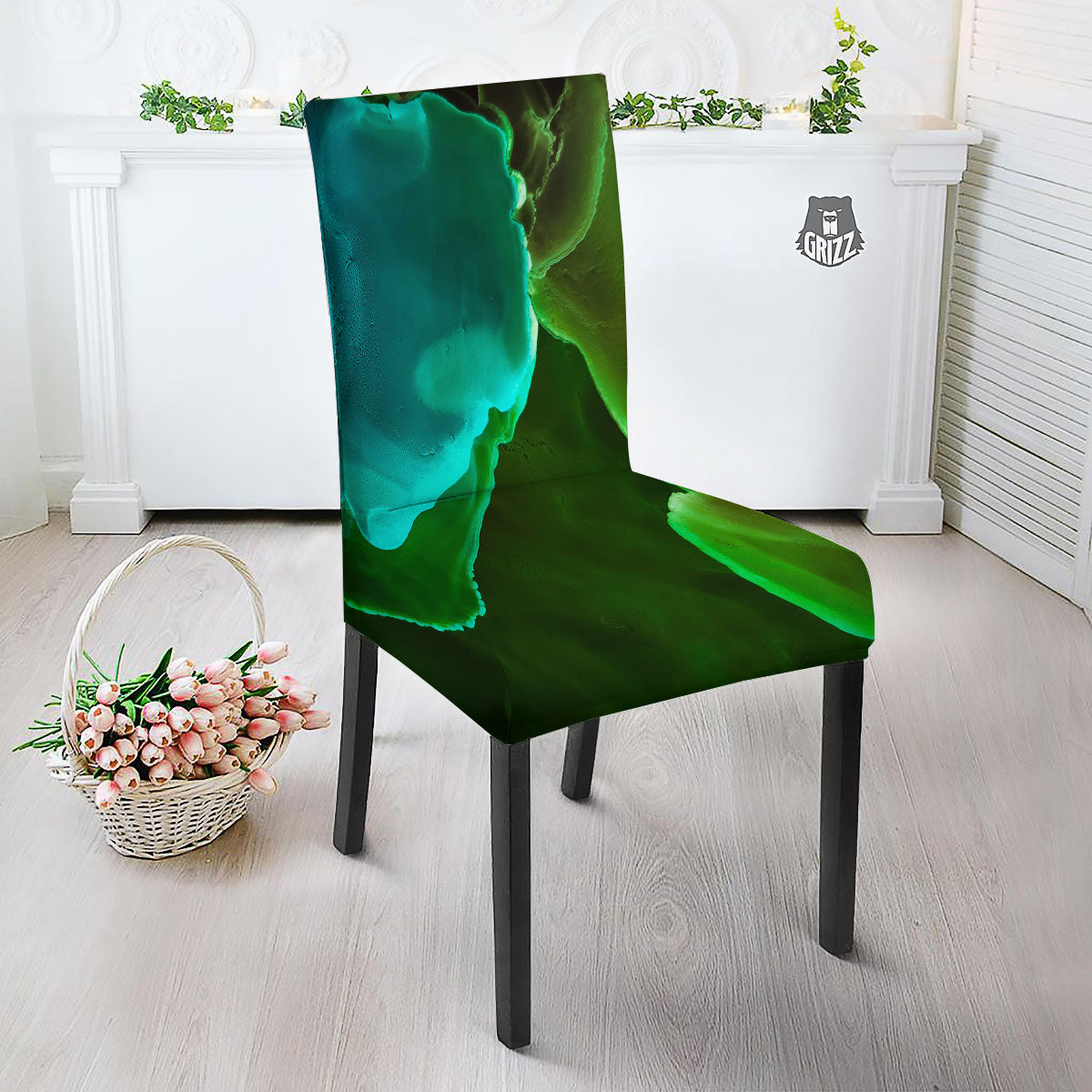 Acid Melt Green And Turquoise Print Dining Chair Slipcover-grizzshop