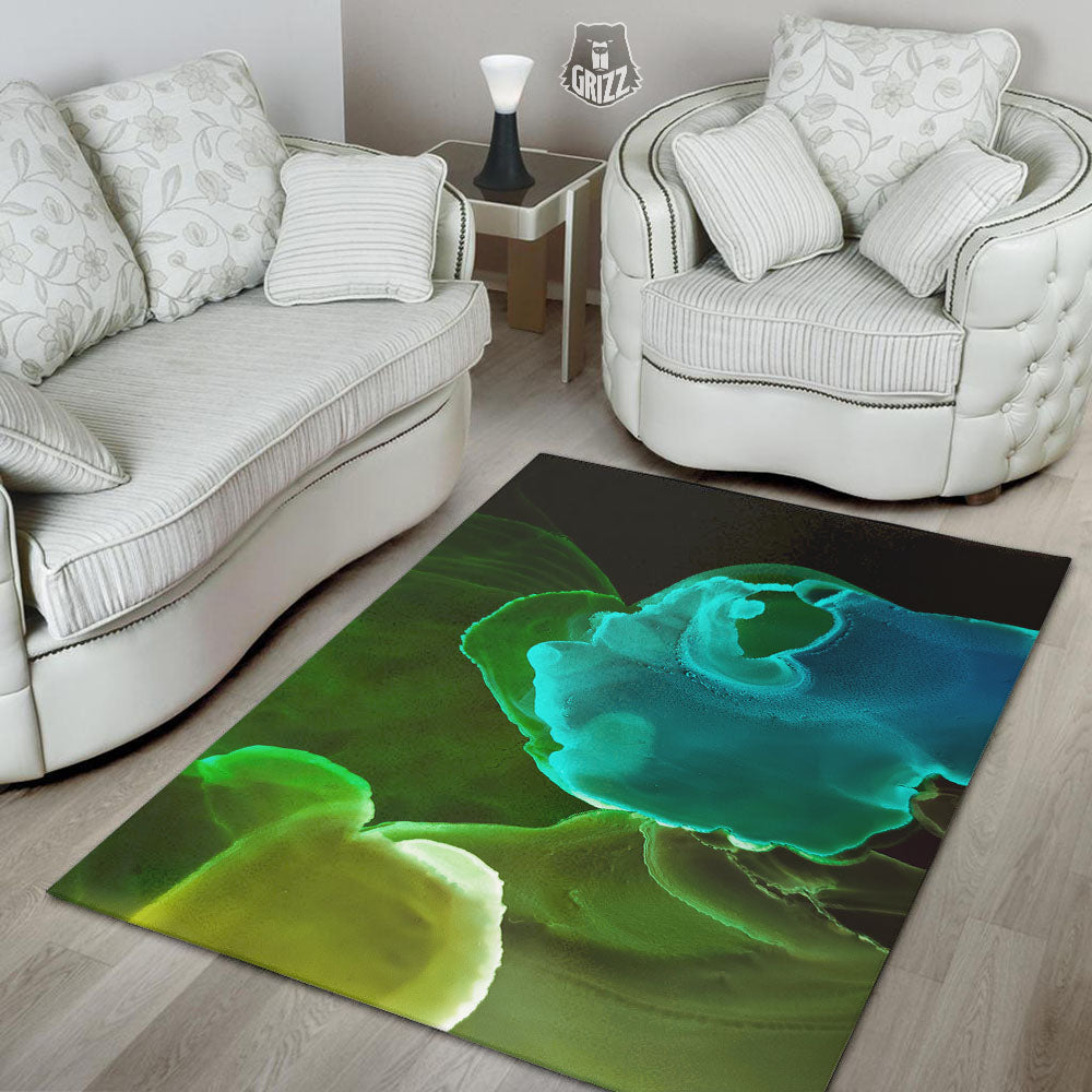 Acid Melt Green And Turquoise Print Floor Mat-grizzshop