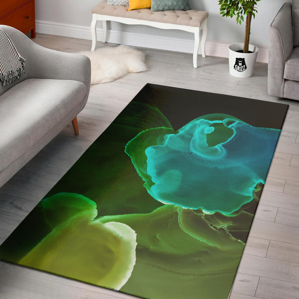 Acid Melt Green And Turquoise Print Floor Mat-grizzshop