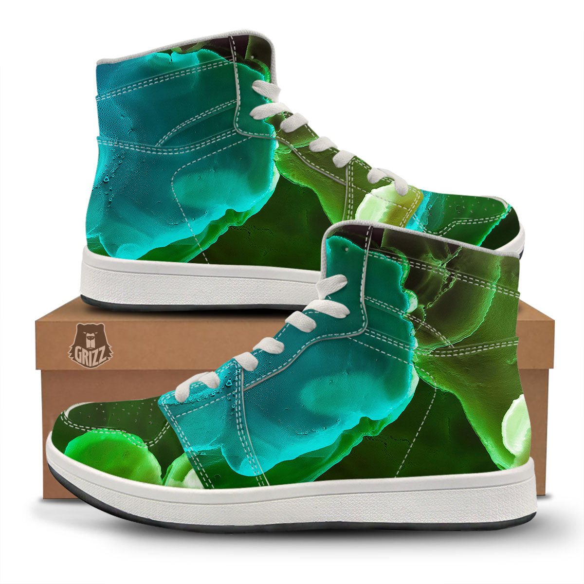 Acid Melt Green And Turquoise Print High Top Sneakers-grizzshop