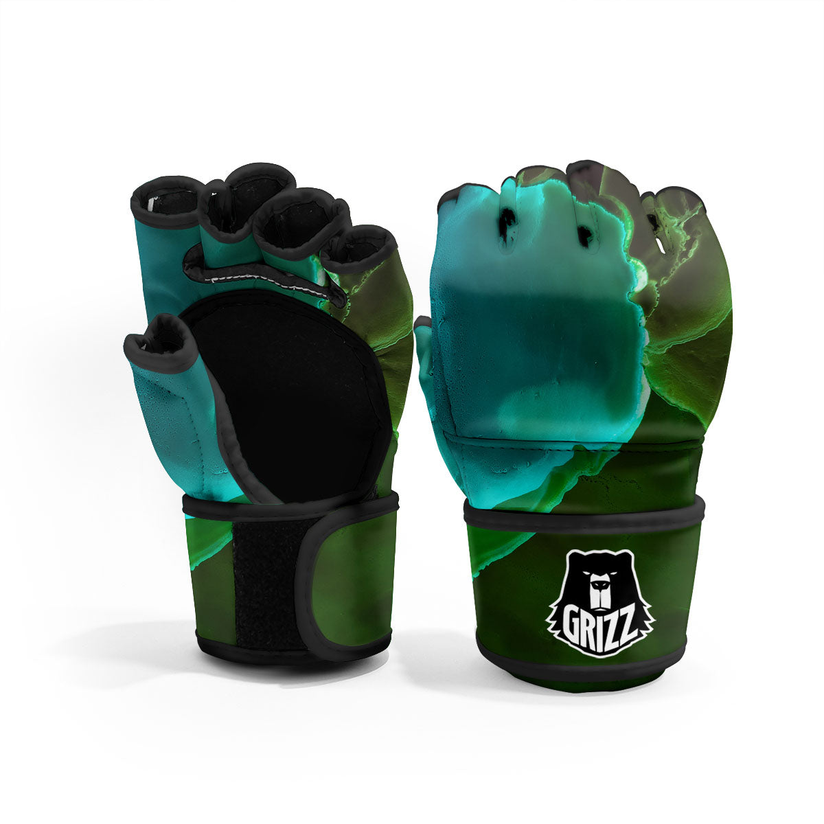 Acid Melt Green And Turquoise Print MMA Gloves-grizzshop