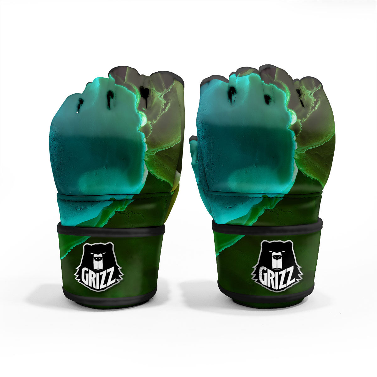Acid Melt Green And Turquoise Print MMA Gloves-grizzshop