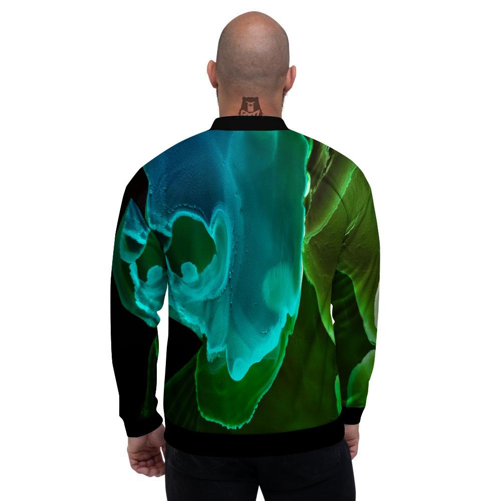 Acid Melt Green And Turquoise Print Men's Bomber Jacket-grizzshop