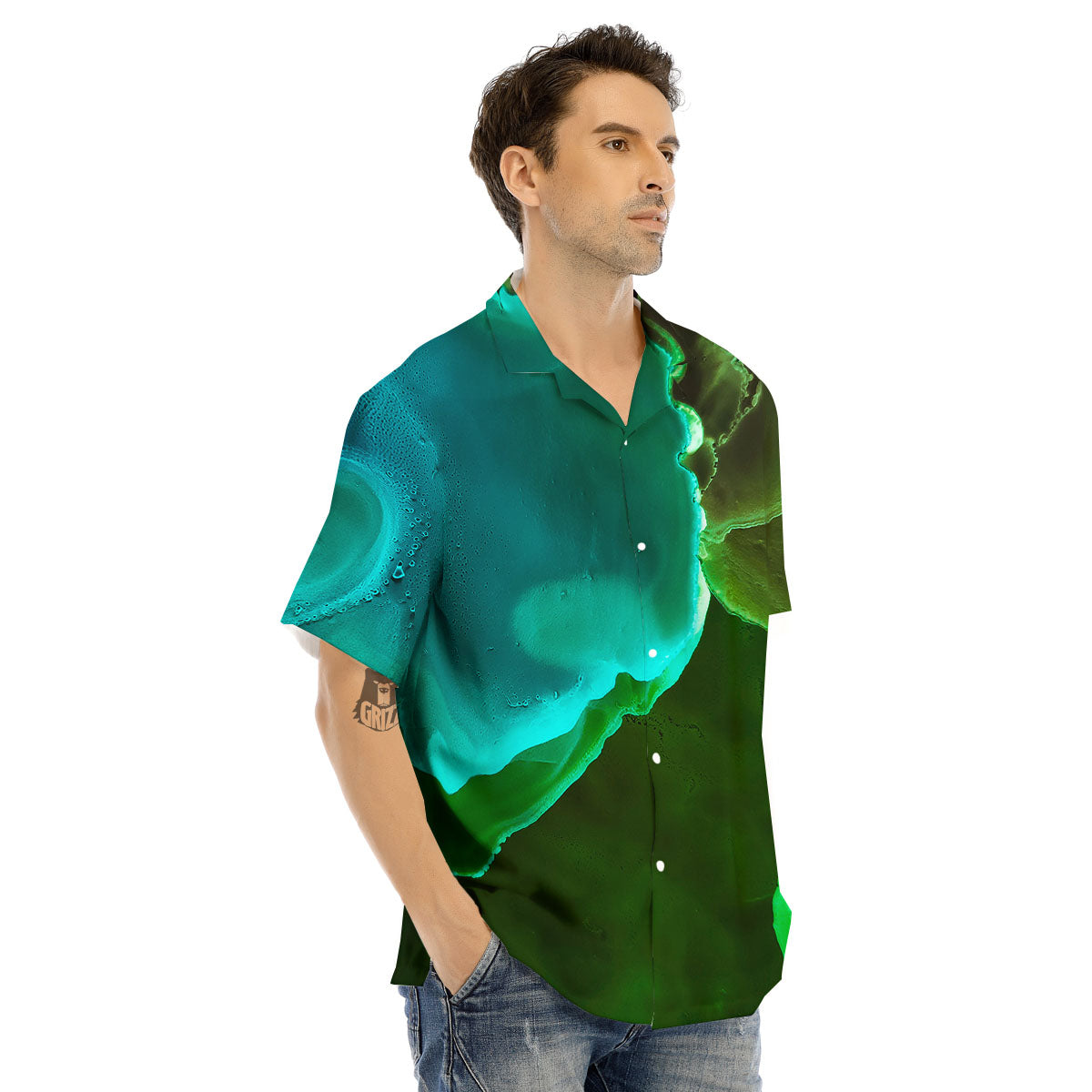 Acid Melt Green And Turquoise Print Men's Hawaiian Shirt-grizzshop