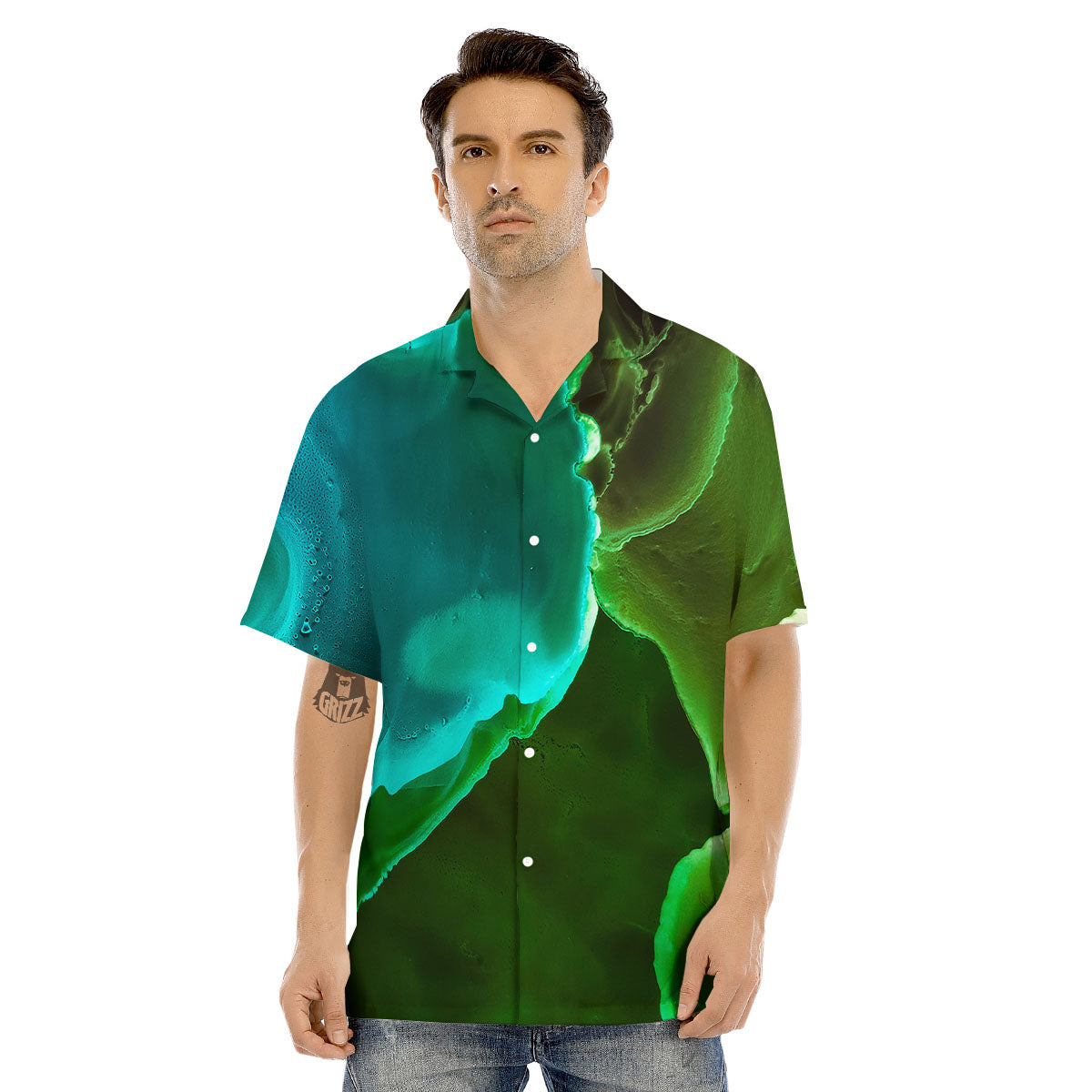 Acid Melt Green And Turquoise Print Men's Hawaiian Shirt-grizzshop