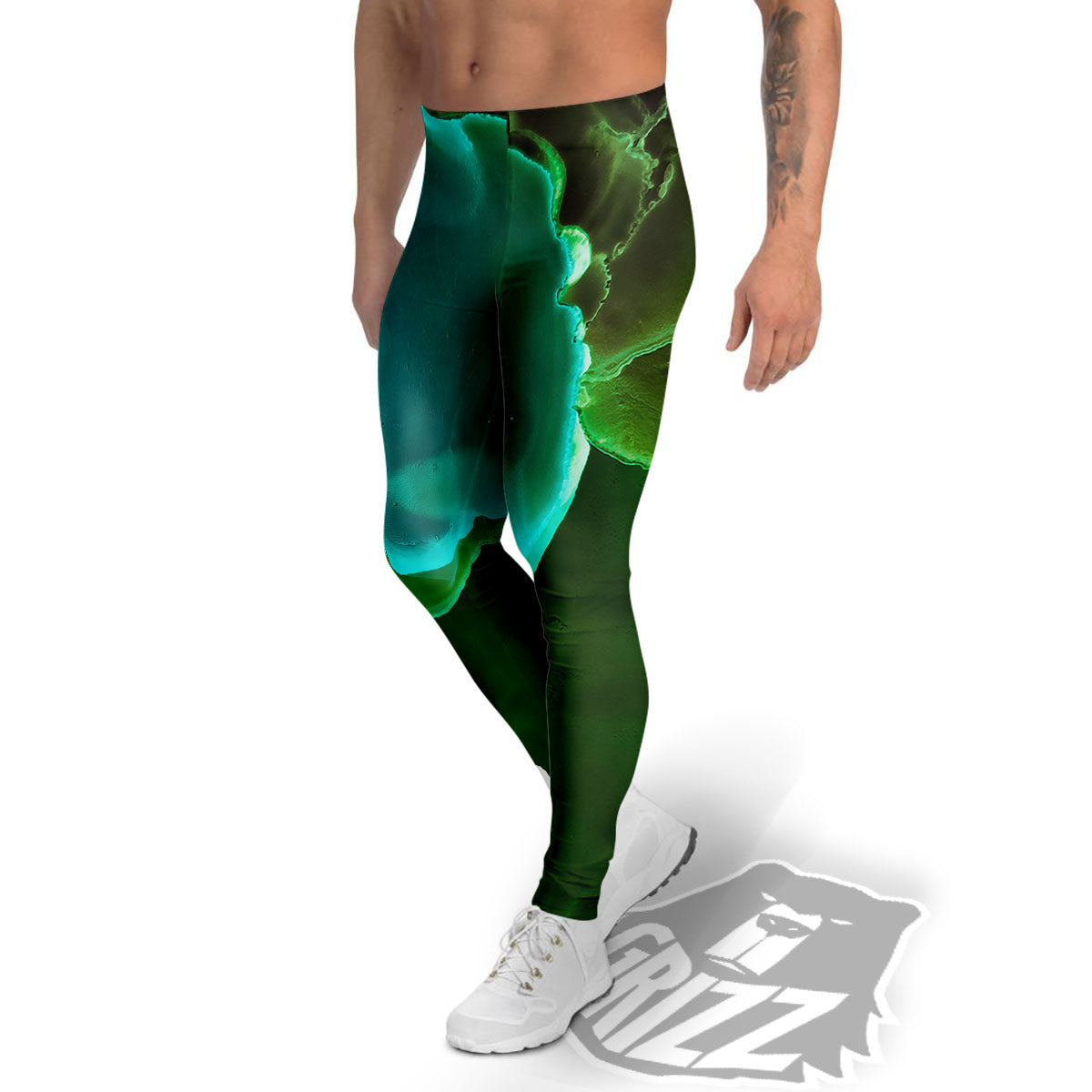 Acid Melt Green And Turquoise Print Men's Leggings-grizzshop