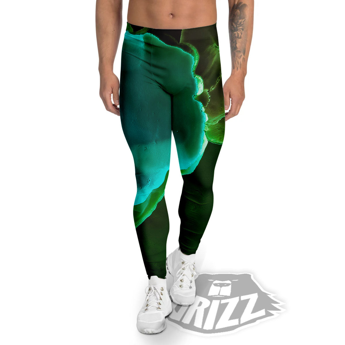 Acid Melt Green And Turquoise Print Men's Leggings-grizzshop