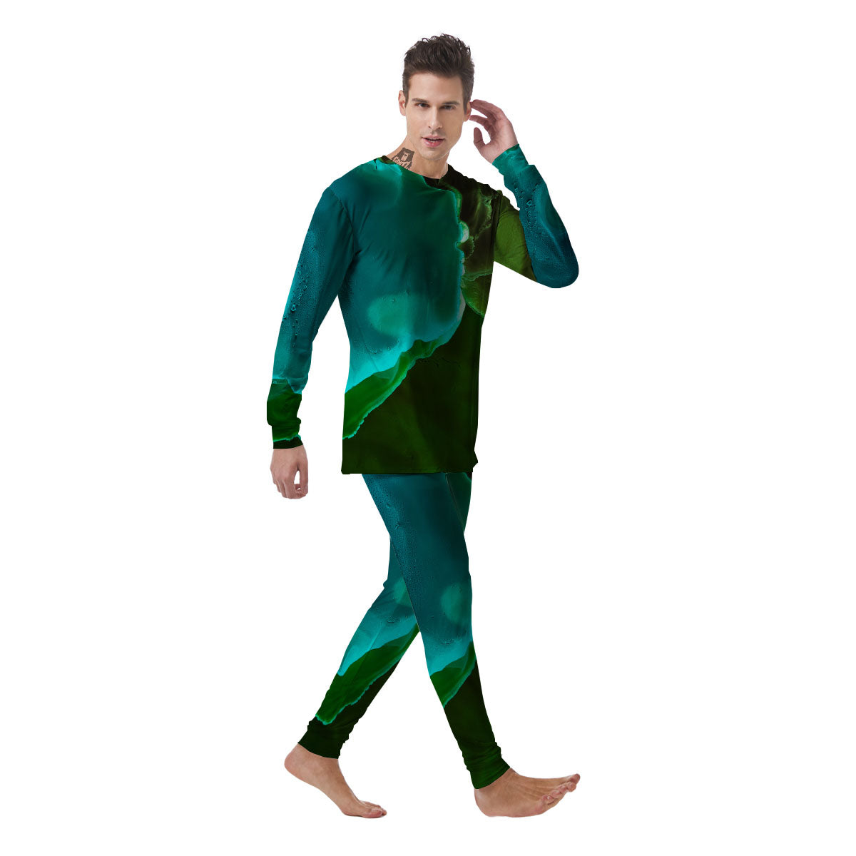 Acid Melt Green And Turquoise Print Men's Pajamas-grizzshop