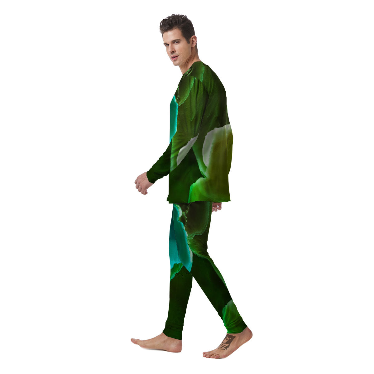 Acid Melt Green And Turquoise Print Men's Pajamas-grizzshop