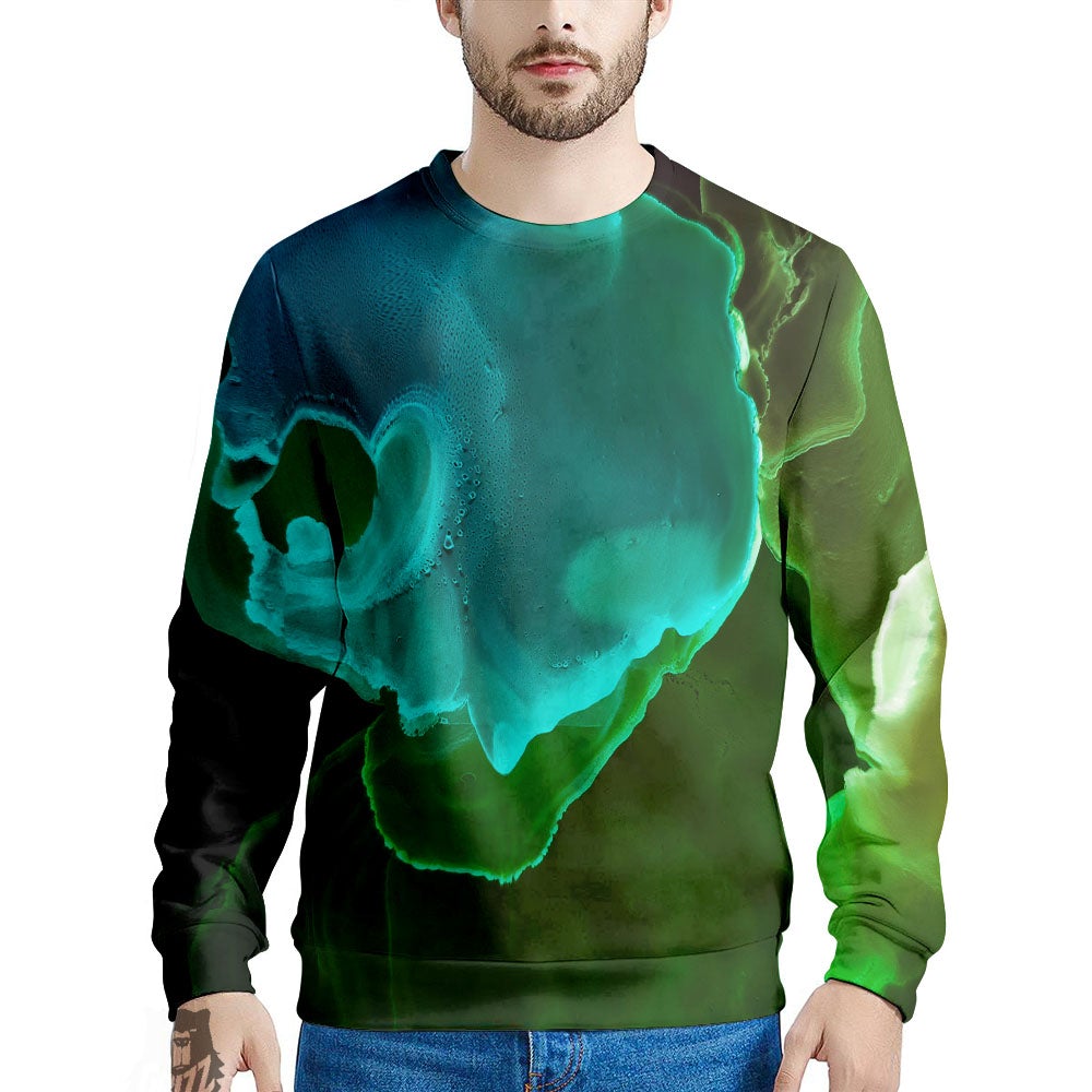 Acid Melt Green And Turquoise Print Men's Sweatshirt-grizzshop