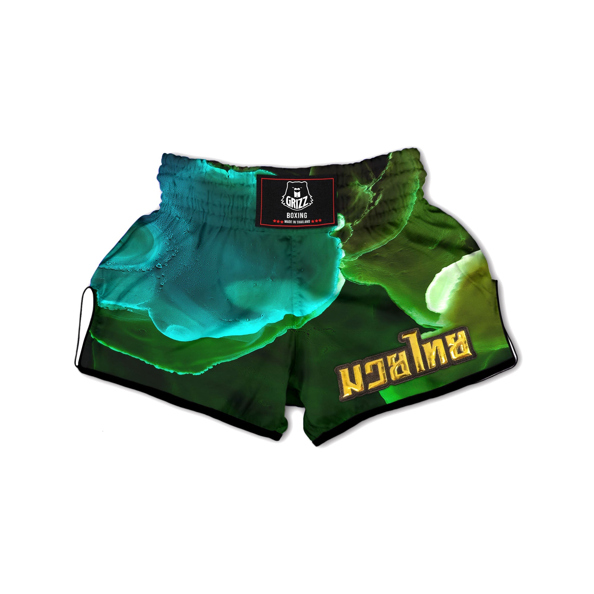 Acid Melt Green And Turquoise Print Muay Thai Boxing Shorts-grizzshop