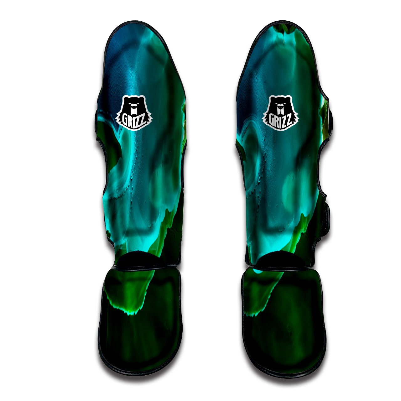 Acid Melt Green And Turquoise Print Muay Thai Shin Guards-grizzshop