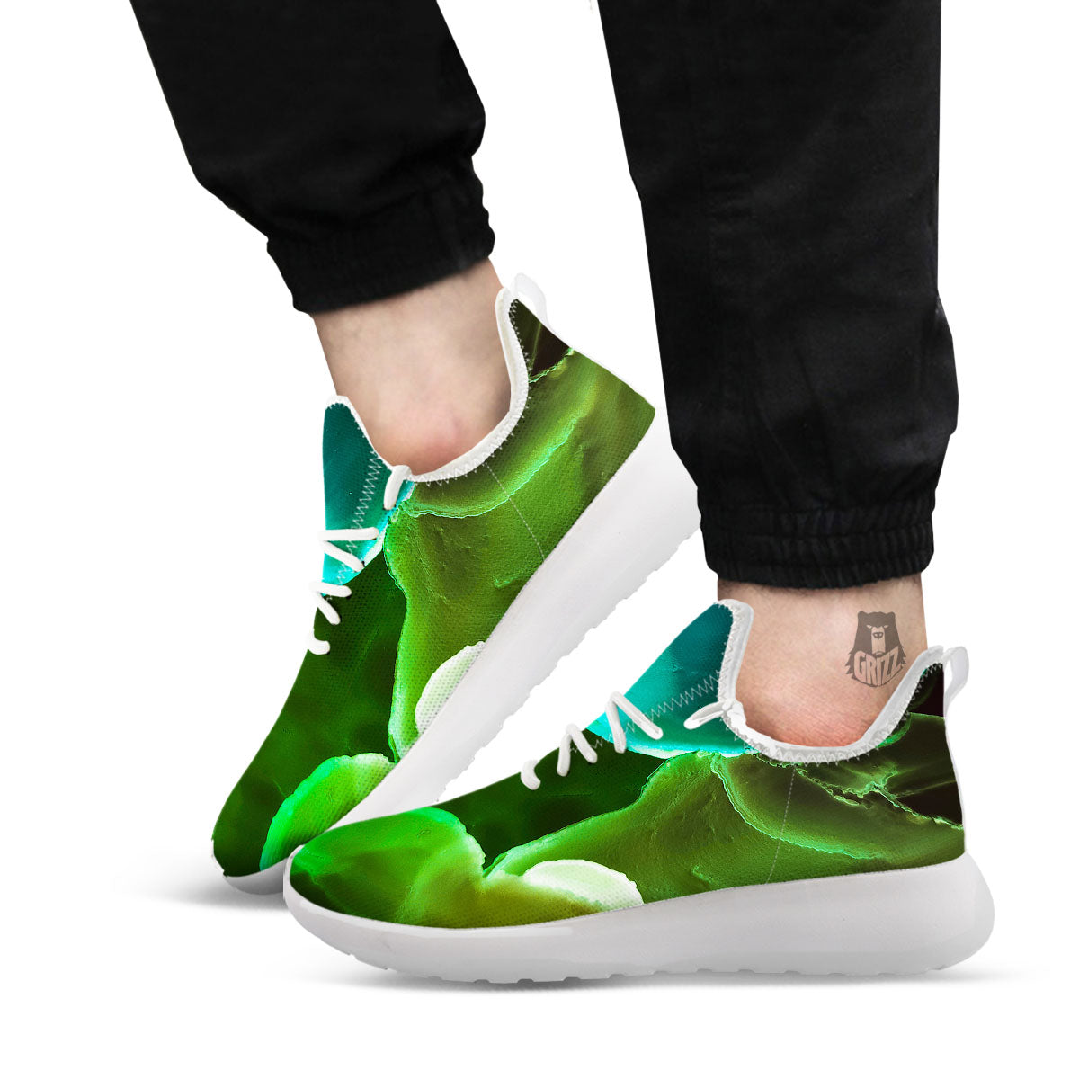 Acid Melt Green And Turquoise Print White Athletic Shoes-grizzshop