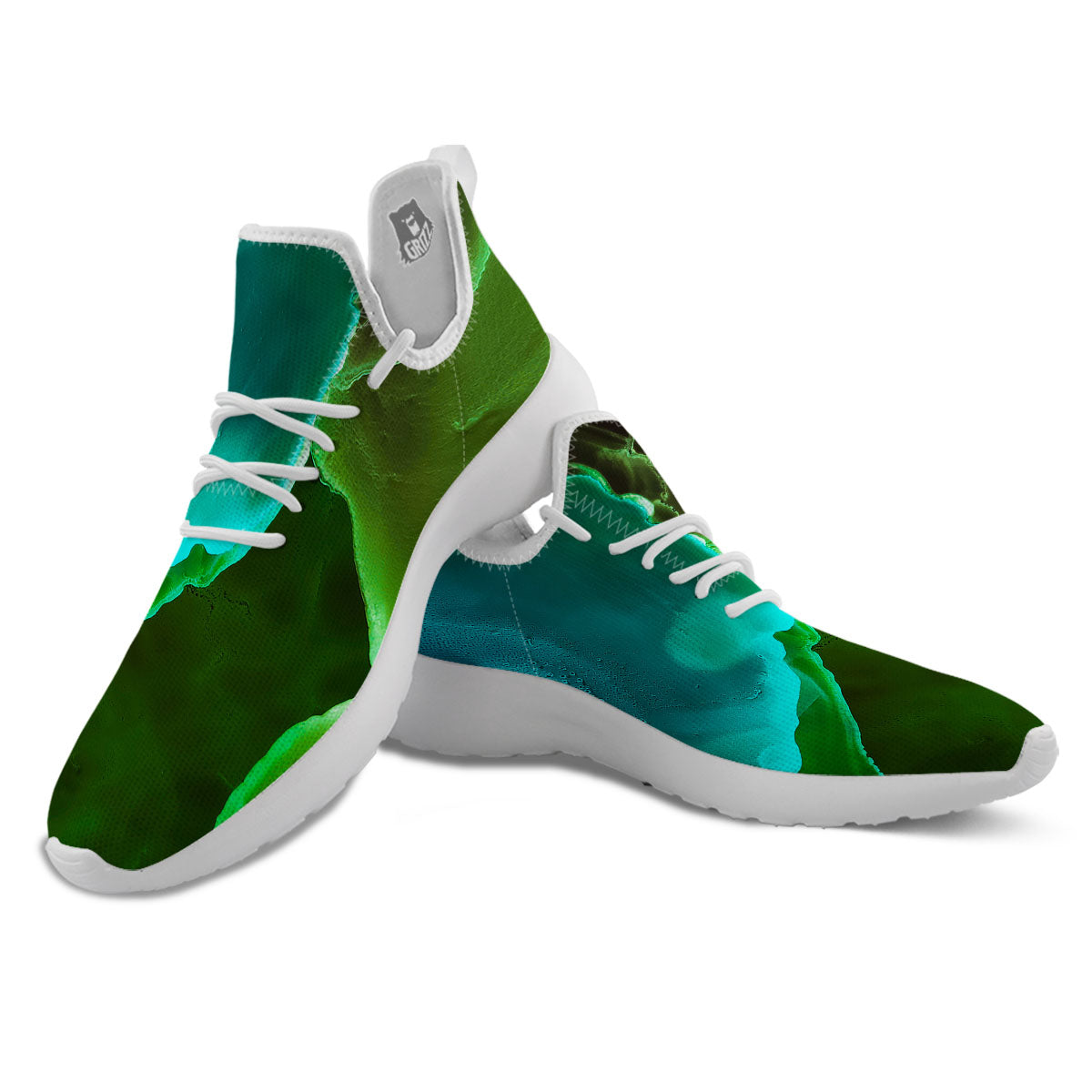 Acid Melt Green And Turquoise Print White Athletic Shoes-grizzshop